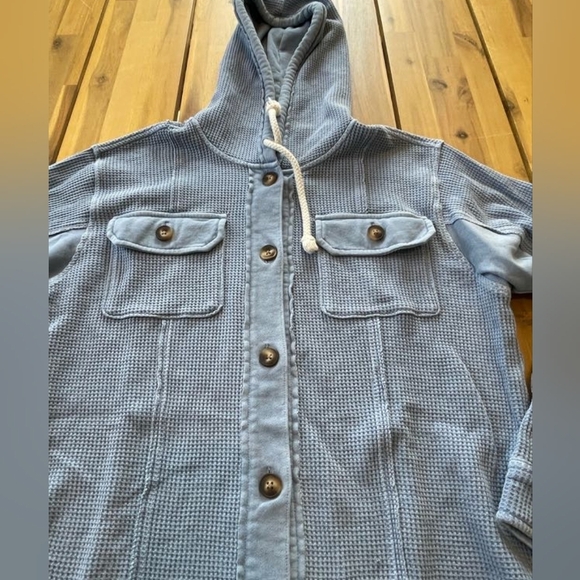 American Eagle Womens Slate Blue Waffle Knit Utility Shacket with Hood Size Xs - Picture 3 of 4